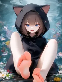 卡通 动漫 帽子 虎牙 美脚 鲜花 水流 可爱美少女动漫壁纸