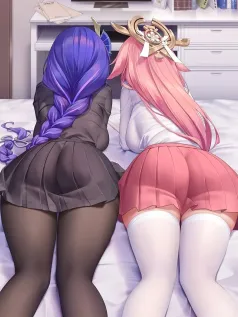 美少女 黑丝 白丝 蓝头发 红头发 可爱动漫壁纸