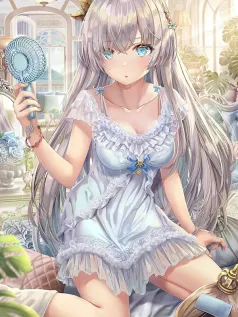 美少女 动漫 卡通 可爱 银发 风扇 宫殿 长发 卡通动漫手机壁纸