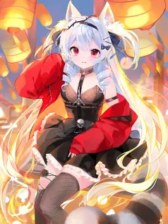 长发 黑丝 猫耳朵 红衣服 可爱动漫手机壁纸