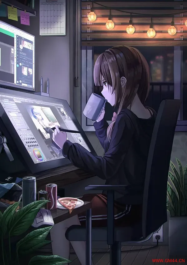 暗色 咖啡 美少女 工作 绘画 卡通美少女手机壁纸