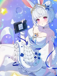 兔子耳朵 红色眼睛 彩虹 星星 美少女手机壁纸