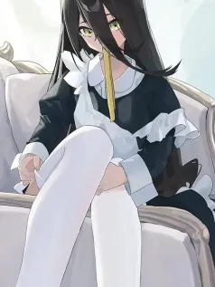 美少女 黑发 白丝 遮眼 猫耳 女仆装 卡通动漫手机壁纸