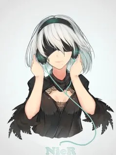 2B小姐姐 游戏 银发 耳麦 音乐 开心 高清手机壁纸