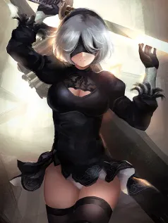 2B小姐姐 游戏 黑丝 银发 长刀 高清手机壁纸