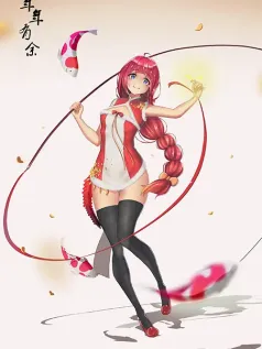 年年有余 喜庆 少女 丝带 黑丝 鲤鱼 高清手机壁纸