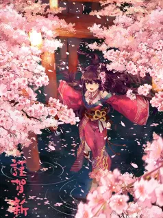 卡通 新年 樱花 少女 高清动漫手机壁纸