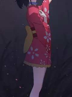 红和服 暗调星空 清冷疏离感二次元美少女手机壁纸