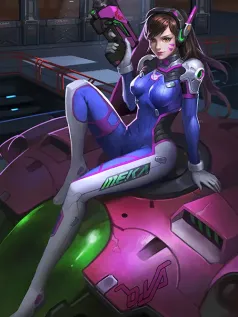 守望先锋D.Va同人 蓝紫作战服 MEKA机甲 高清手机壁纸