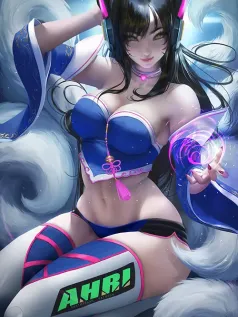 跨IP同人阿狸 D.Va 融合立绘 狐系 电竞风 高清手机壁纸