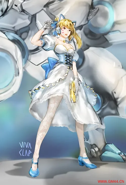 mercy同人洛丽塔裙装 机甲背景 柔美科幻风 手机壁纸