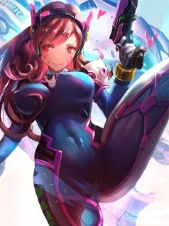 D.Va粉紫战衣手机壁纸 机甲美少女持枪