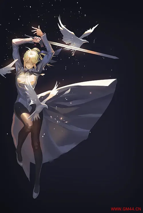 星空下的剑与羽之舞 英灵重塑风格手机壁纸