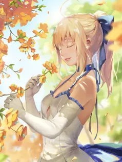 金芒秋絮缀蓝缎 阿尔托莉雅秋日花间治愈系手机壁纸