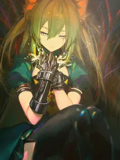 星芒兽耳的暗域独白 绿发少女魔幻质感手机壁纸