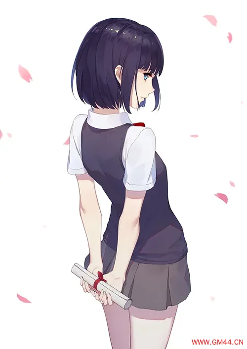 樱落时节的青春絮语 短发少女制服侧影治愈系手机壁纸