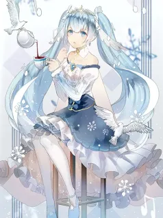 雪音茶叙的静谧乐章 蓝发少女与飞鸟雪瓣的冬日私语手机壁纸