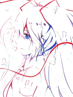 线稿里的蓝眸悸动 红丝带缠绕的少女侧颜手机壁纸