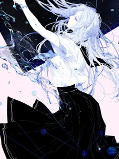 星轨绘梦！少女指尖的水色星河与裙摆流转的宇宙絮语手机壁纸