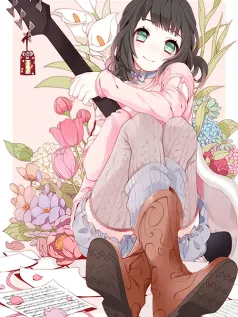 花间乐语 少女与吉他共赴的春日私语手机壁纸