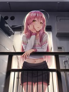 星夜露台 月光心事 粉发少女倚栏的温柔遐想手机壁纸