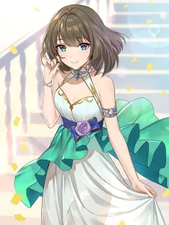 阶梯上的紫玫瑰邀约 棕发少女与白绿长裙手机壁纸