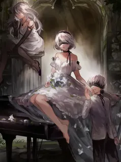 被白花吻过的静默诗 2B、9S与A2在腐坏钢琴上的手机壁纸